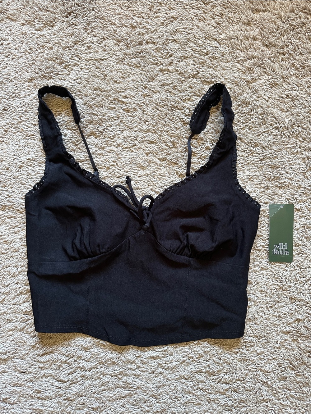 Wild Fable Black Lace-Trim Crop Cami Top